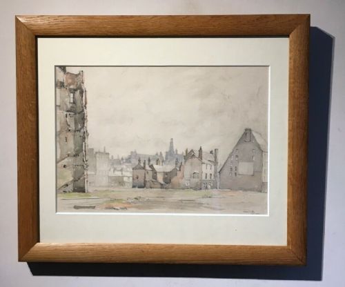 Albert Pile Signed & Dated Original Ww2 1942 Air Raid Bombing Portland Street Manchester Watercolour Painting