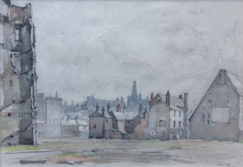 fig 1. ALBERT PILE Signed & Dated Original WW2 1942 Air Raid Bombing Portland Street MANCHESTER Watercolour Painting