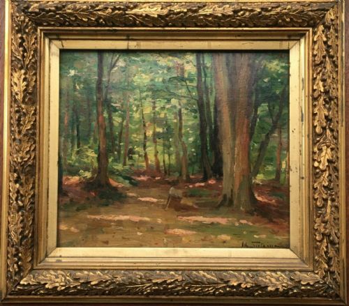 Albert Sirtaine, Verviers, Belgium Original Oil Painting on Wood Panel Woodland Path Landscape