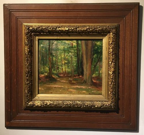 fig 1. Albert Sirtaine, Verviers, Belgium Original Oil Painting on Wood Panel Woodland Path Landscape