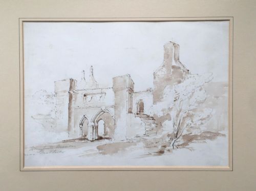 Possibly by John Piper Wingfield Manor Matlock Original 19th Century English Antique Ink Watercolour Painting