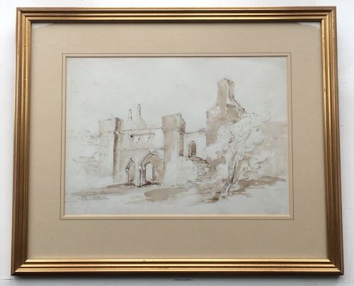 fig 1. Possibly by JOHN PIPER Wingfield Manor Matlock Original 19th Century English Antique Ink Watercolour Painting