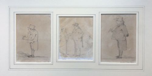 Triptych of Original English 19th Century Antique Signed Pencil & Wash Drawings of Figurative Studies