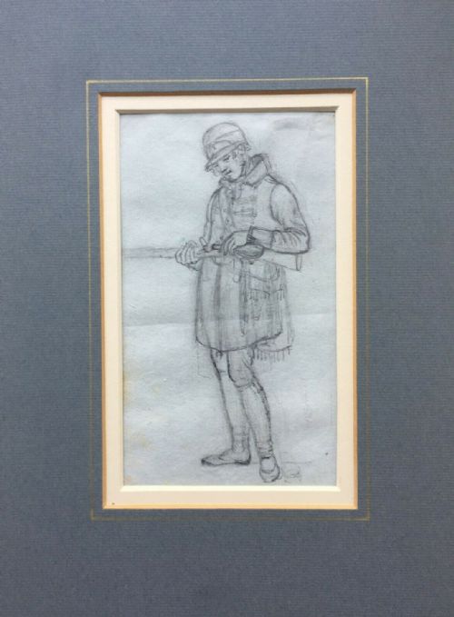 fig 1. Thomas Uwins RA RWS Original 19th Century English Antique Drawing Sketch Standing Sports Person Hunting Gun