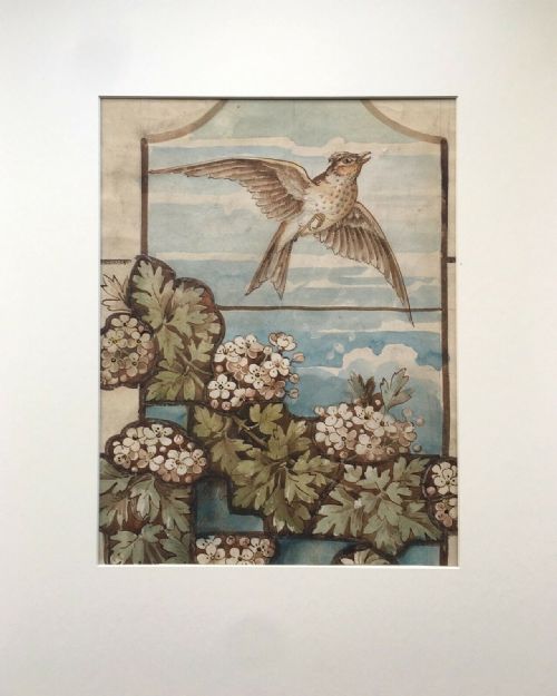 fig 1. Arts & Craft Aesthetic Movement William Morris Style Original Antique Watercolour Painting Stained Glass Effect Floral design with Bird in Flight