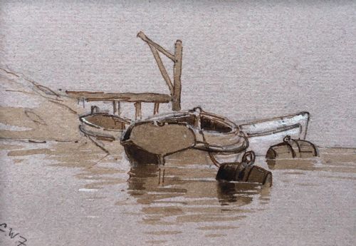 Charles W Fothergill Monogrammed Original 19th Century Antique Watercolour Painting Maritime Seascape