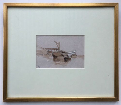 fig 1. Charles W Fothergill Monogrammed Original 19th Century Antique Watercolour Painting Maritime Seascape