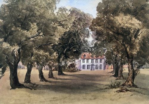 Original 19th Century English Antique Watercolour Painting Halls Place Yorkshire Country House View