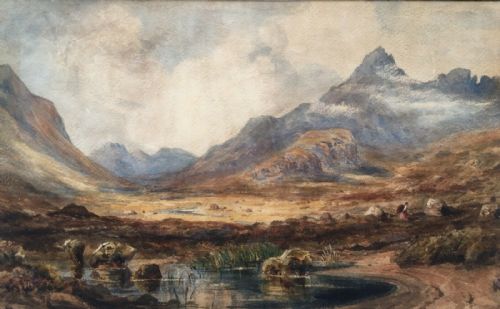 Original 19th Century Antique Watercolour Painting Snowdonia Welsh Landscape