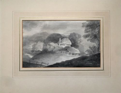 P Finch Signed Cottage Scene Antique Original Grisaille Watercolour Painting Ex Fine Art Society Bond St London