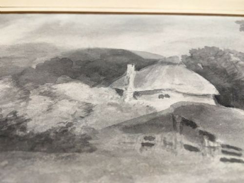 fig 1. P Finch Signed Cottage Scene Antique Original Grisaille Watercolour Painting Ex Fine Art Society Bond St London