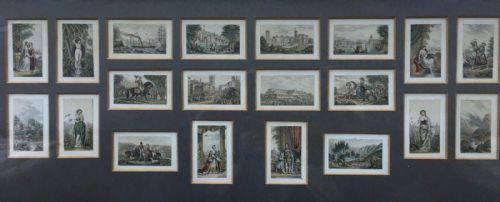Set of 20 Antique 19th Century Miniature Coloured Cards/ Engraving Prints Queen Victoria & Prince Albert