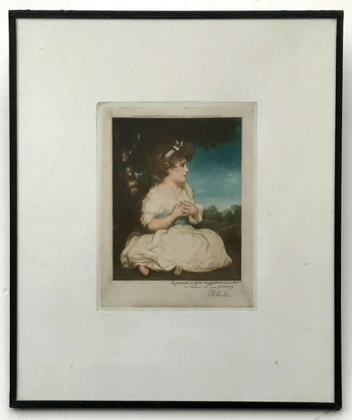 E M Hester After Joshua Reynolds Pencil Signed 1913 Mezzotint Framed Engraving 'The Age of Innocence'