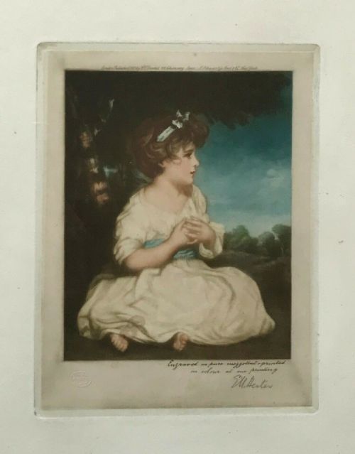 fig 1. E M Hester after Joshua Reynolds Pencil Signed 1913 Mezzotint Framed Engraving 'The Age of Innocence'