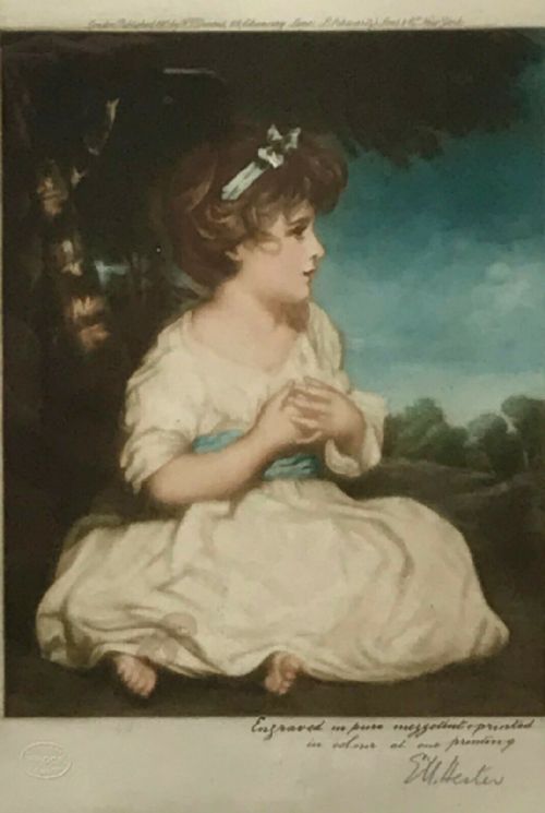 fig 2. E M Hester after Joshua Reynolds Pencil Signed 1913 Mezzotint Framed Engraving 'The Age of Innocence'