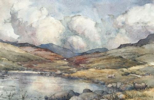 Signed Original Antique Watercolour Painting, Devoke Water Lake District Cumbria