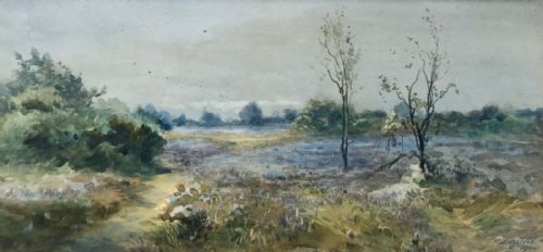 fig 1. Frederick Dove Ogilvie Signed 1904 Original English Antique Watercolour Painting Harlow Moor Harrogate, North Yorkshire Landscape