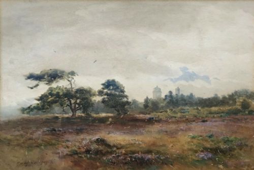 Frederick Dove Ogilvie Signed 1909 Original English Antique Watercolour Painting the Watch Tower & Water Tower Harlow Hill Harrogate, Yorkshire Landscape