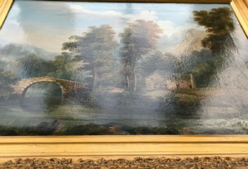 fig 1. George Vicat Cole Original 19th Century English Antique Oil Painting on Canvas River Landscape & Water Mill,
in Decorative Gilt Frame