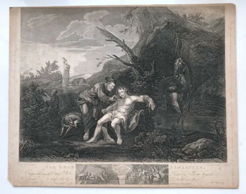 Ravenet & Delatre After Hogarth. Original 1772 Antique English Engraving, "The Good Samaritan"