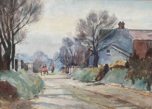 Signed P Arnold 1922 Original Antique English Watercolour Painting Cottage & Country Lane Landscape