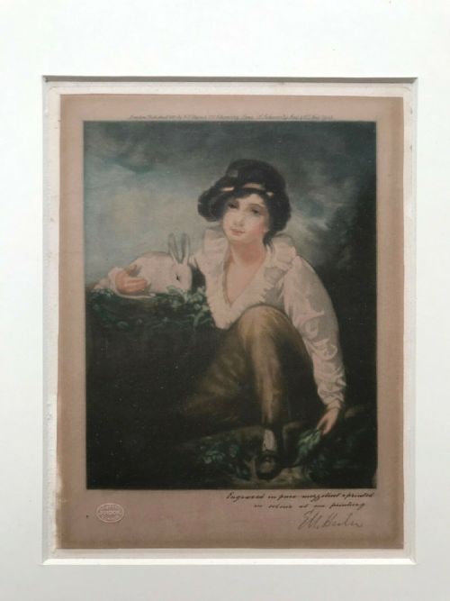 Em Hester After Sir Henry Raeburn Pencil Signed Original Antique Mezzotint 'A Boy with a Rabbit'