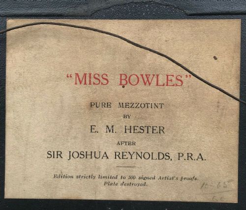 fig 2. EM Hester after Joshua Reynolds Pencil Signed original Antique Limited Edition Mezzotint 'Miss Bowles'