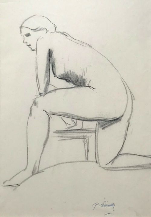 fig 1. Signed P (Philip) Naviasky Original 20th Century Pencil Drawing Life Study Sketch Nude Woman