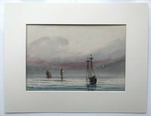 fig 1. Signed A Hulk Original Antique Watercolour Painting Fishing Seascape South Coast