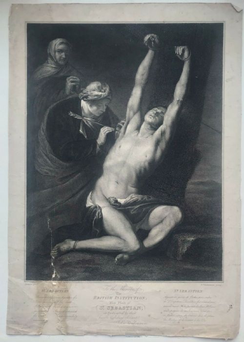 Martyrdom of Saint Sebastian Antique Early 19th Century Engraving by J Vendramini After Ribeira