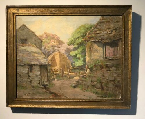 Samuel Dean Fl.1895-1938 Original Antique English Oil Painting Farmer Hayrick Country Landscape