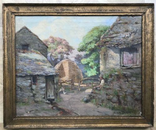 fig 1. Samuel Dean fl.1895-1938 Original Antique English Oil Painting Farmer Hayrick Country Landscape