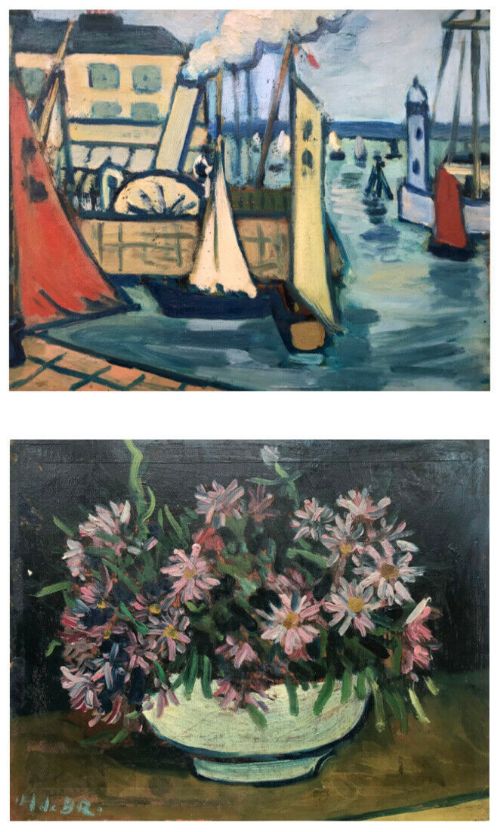 Henry De Buys Roessingh Original Oil Paintings Harbour Steam Paddle Boat Seascape & Still Life Flowers in a Bowl Painted Verso