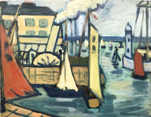 fig 1. Henry de Buys Roessingh Original Oil Paintings Harbour Steam Paddle Boat Seascape & Still Life Flowers in a Bowl painted Verso