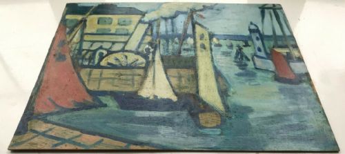 fig 2. Henry de Buys Roessingh Original Oil Paintings Harbour Steam Paddle Boat Seascape & Still Life Flowers in a Bowl painted Verso