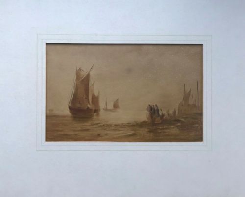 fig 1. A Pair of Original 19th Century Antique Watercolour Paintings Fishing Seascapes