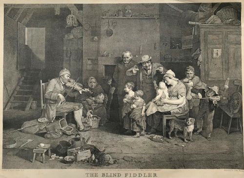 After David Wilkie, Original English C19th Antique Engraving the Blind Fiddler