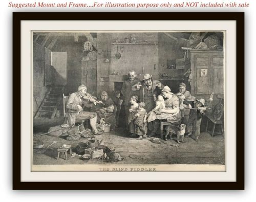 fig 1. After David Wilkie, Original English C19th Antique Engraving THE BLIND FIDDLER