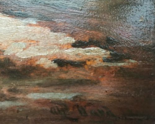 fig 2. Alfred Ward Signed Original English Antique Oil Painting on Wood Panel Wetland River Landscape
