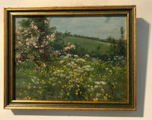 fig 2. Alfred Ward Signed 1894 Original 19th Century English Antique Oil Painting on Panel Blossom & Buttercup Meadow Landscape