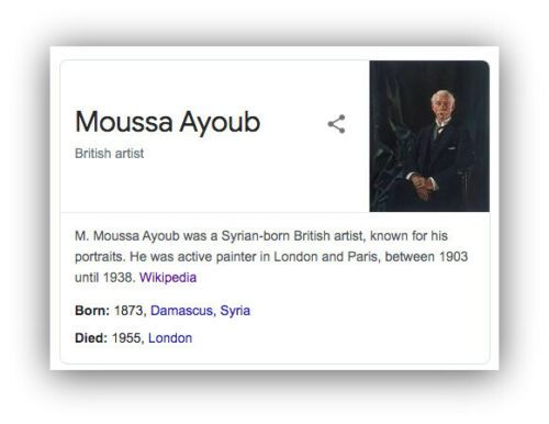 fig 1. Moussa Ayoub 1937 Signed Original Vintage Oil Painting on Canvas Portrait of a Gentleman in Decorative Glazed Frame