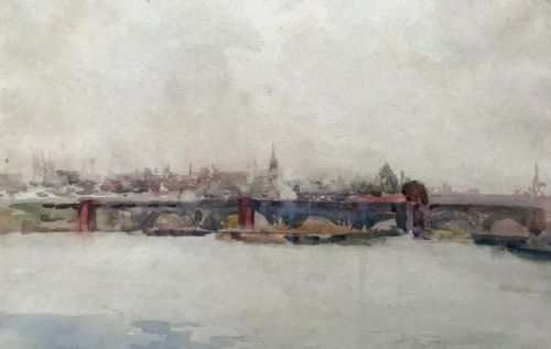 fig 1. Alexander Jamieson, Bridge & River view of Paris, Original Antique Watercolour Painting