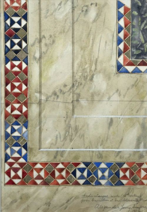 fig 1. Architecture Study Cosmatesque St Clement Rome Italy Original Antique Watercolour Painting