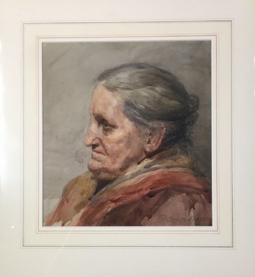 Patty Aberigh Mackay Signed Original Early 20th Century Watercolour Painting Portrait of Elderly Lady