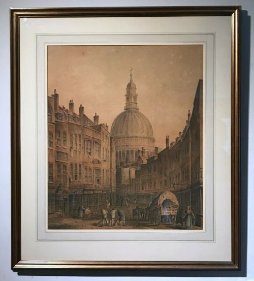 fig 1. Signed T Girtin Original 1800 English Antique Watercolour Painting St. Paul's Cathedral St. Martin's-le-Grand London Historical Cityscape