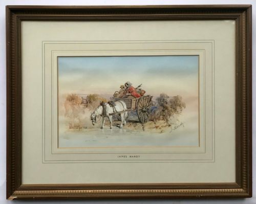 fig 1. James Hardy Jr Signed Original 19th Century English Antique Watercolour Painting Horse Cart & Figures Landscape