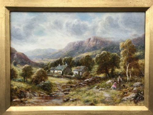 Robert John Hammond Original Late 19th Century Antique Oil Painting on Canvas Upland Cottage Landscape