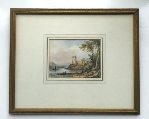 fig 1. Charles Ward fl.1826-1869 Original 19th Century Antique Watercolour Painting Scottish Castle Loch Landscape