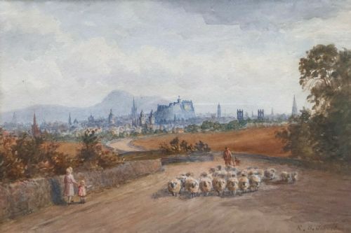 Robert Brown Johnston Signed Original 19th Century Antique Watercolour Painting Queensferry Road Edinburgh Scotland