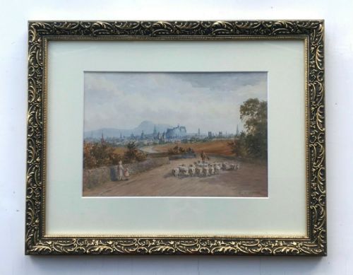 fig 1. Robert Brown Johnston Signed Original 19th Century Antique Watercolour Painting Queensferry Road Edinburgh Scotland